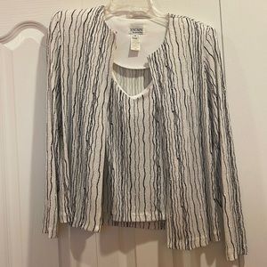 Xscape Vintage Black and White Sparkled Blazer with shoulder pads and tank top